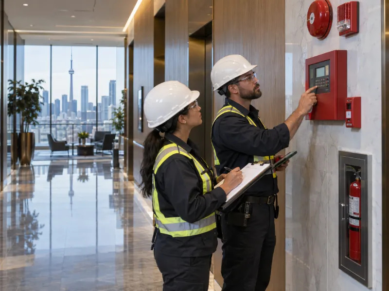 Certified technician servicing commercial fire suppression system
